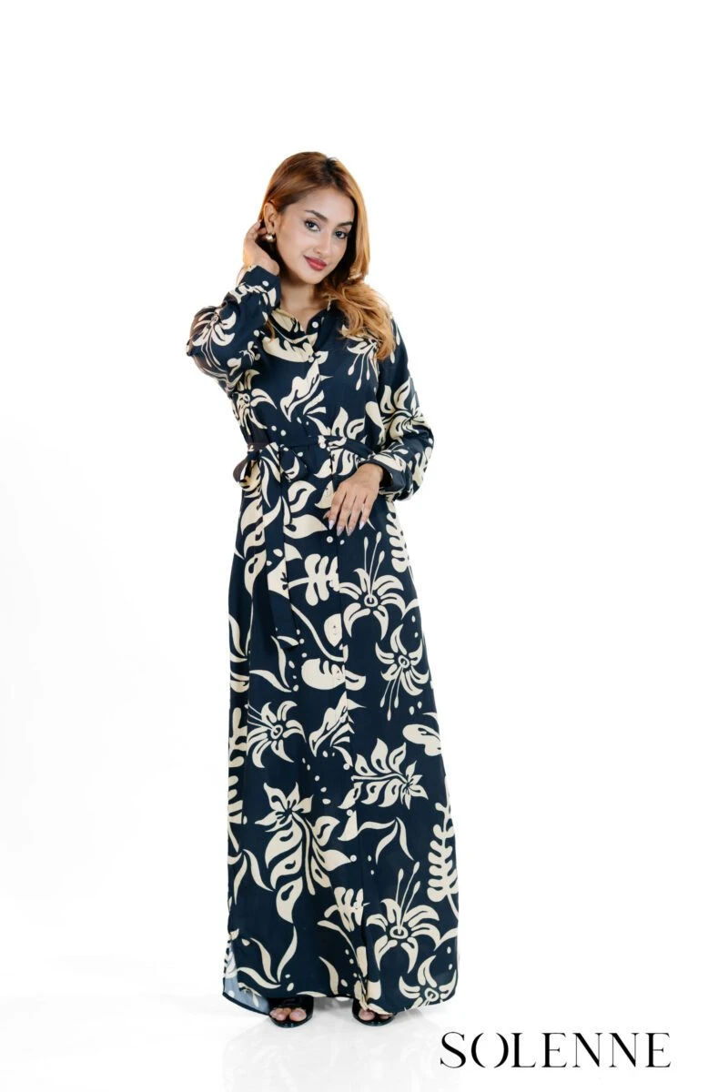 Midnight Bloom Long Shirt Dress